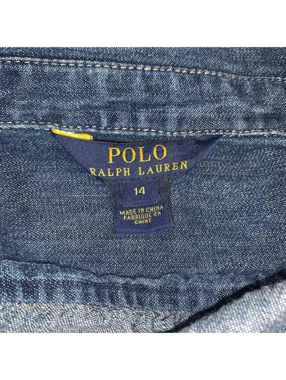Polo Ralph Lauren Girls Denim Dress Size 14 Button Front Long Sleeve